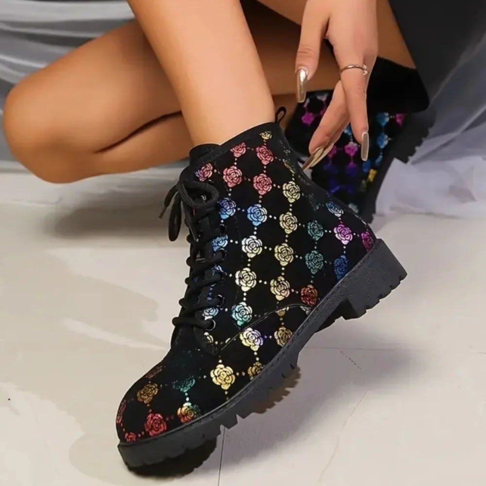 Womens Ankle Print Combat Boots. Us Size 8.5